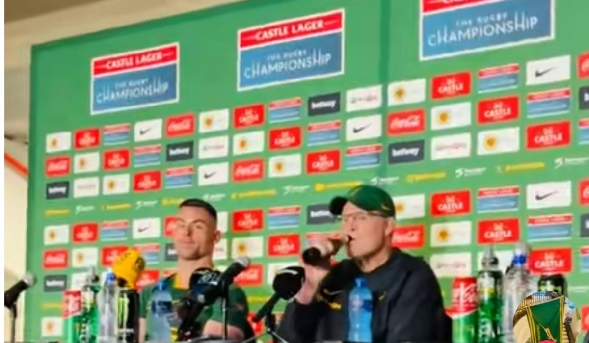 Watch Rassie Erasmus Chugs Down Castle Lager Beer During Media Conference After Springboks Win