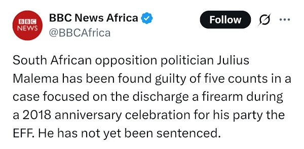 MALEMA GUILTY, FACES JAIL