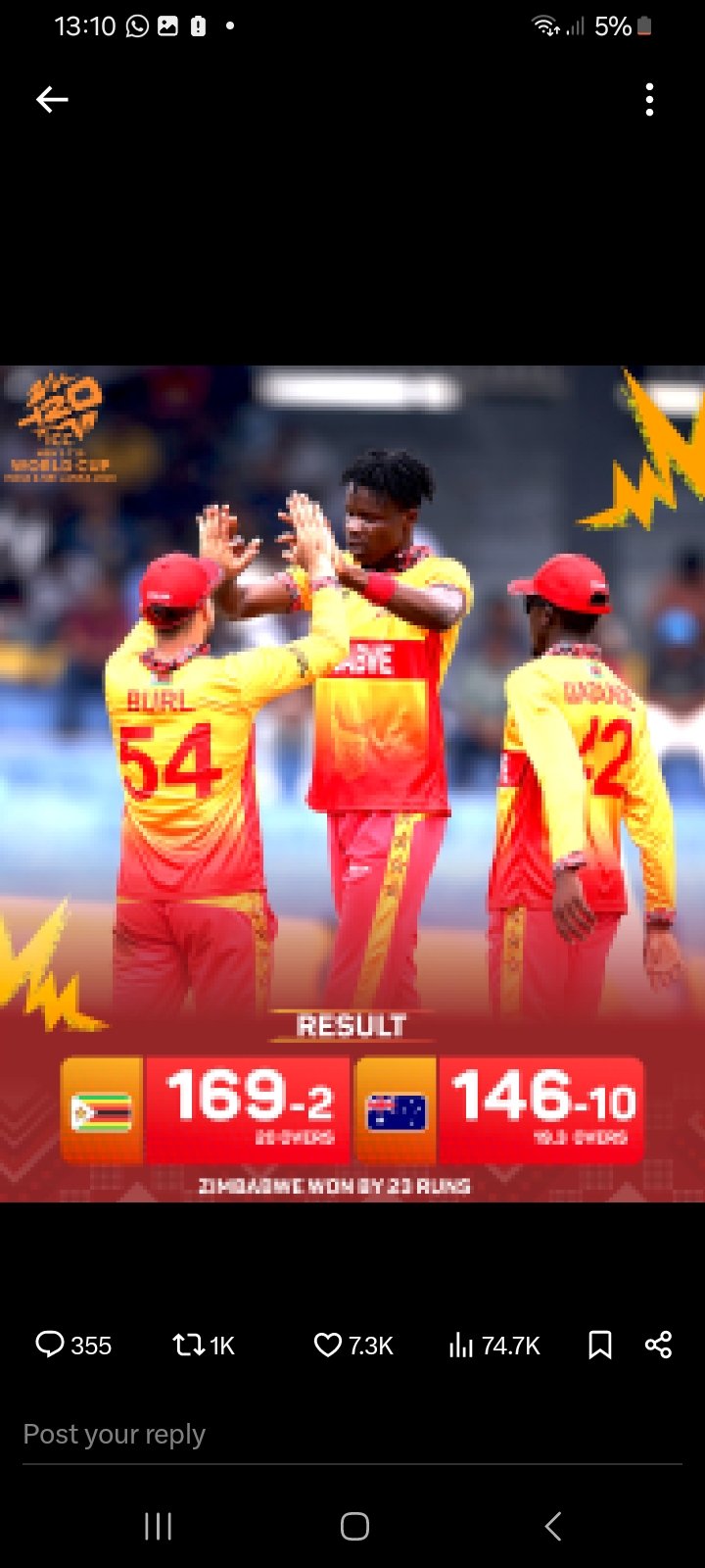 Chevrons on the brink of super Eight Qualification as they maintain dominance over Australia at World Cups